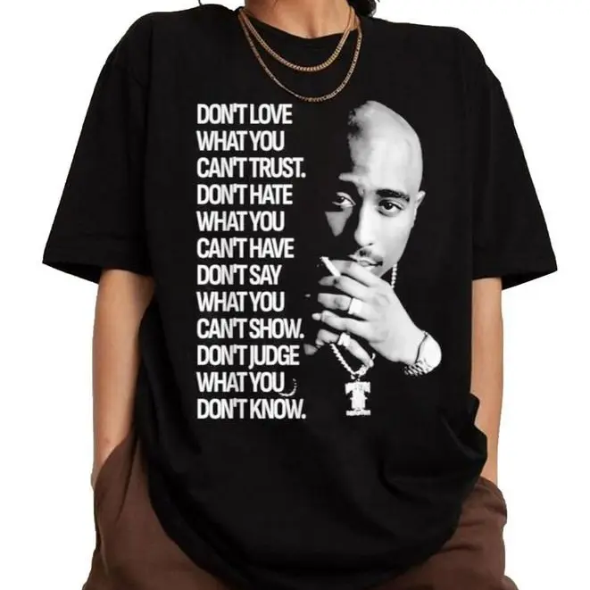 LETOLS Men's Soft Casual Round Neck Cotton T-Shirt, 2Pac Tupac Shakur Rapper Graphic Print, 90s Hip Hop Legends Menswear Top, All Seasons (Refer to Size Chart)