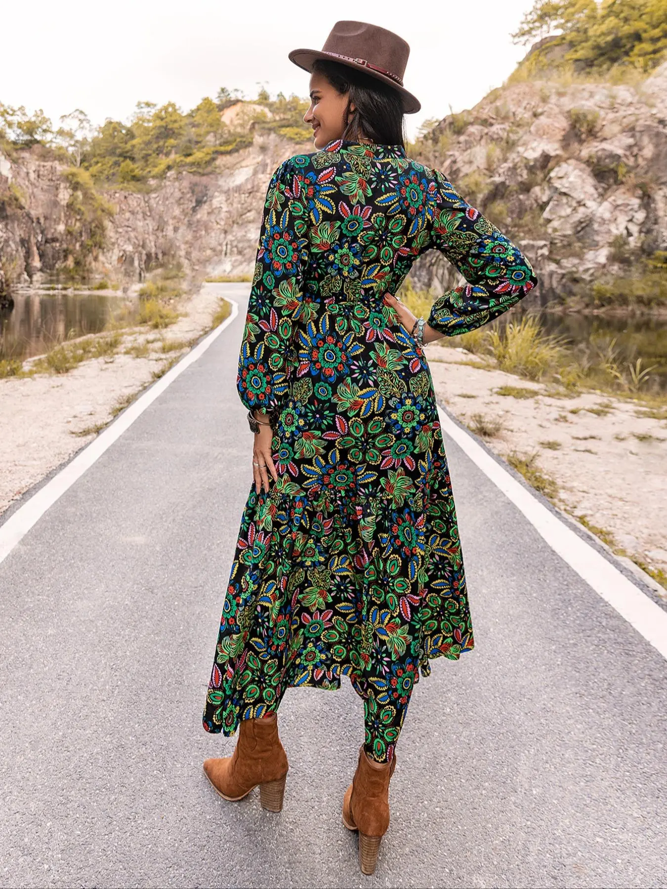 Women's Western Style Floral Print Ruffle Embroidered Trim Bishop Long Sleeve Notched Neck A-line Long Vintage Dress, Dresses for Women, Fall Dresses 2024, Boho Casual Maxi Milkmaid Dress for Vacation - TikTok Women's Western Style Floral Print Ruffle Embroidered Trim Bishop Long Sleeve Notched Neck A-line Long Vintage Dress, Dresses for Women, Fall Dresses 2024, Boho Casual Maxi Milkmaid Dress for Vacation - TikTok