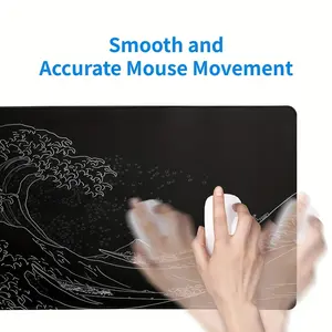 1Pcs Black Sea Wave Large Mouse Pad 700*300mm Extended Gaming Mouse Pad Desktop Pad with Stitched Non-Slip Rubber Base Keyboard