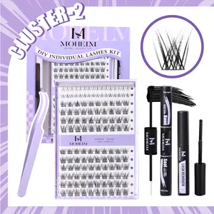 MOHEIM DIY Lash Extension Kit: Soft& Natural Cluster Eyelashes with Bond, Seal, Tweezers & Remover Makeup Salon Cosmetic Extensions Eyelash Extensions