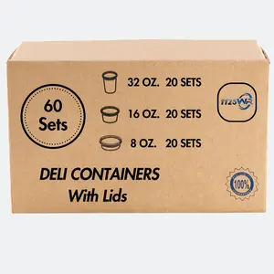 60 Sets [ 20-8oz, 20-16oz, 20-32oz] Deli Food Storage Containers with Lids Disposable meal  prep baking  storage food  storage plastic