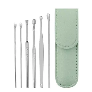 6-Piece Ear Spoon Set with Storage Bag, Stainless Steel Ear Wax Remover Kit for Adults and Kids, Professional Ear Cleaning Tools, Ear Pick Set
