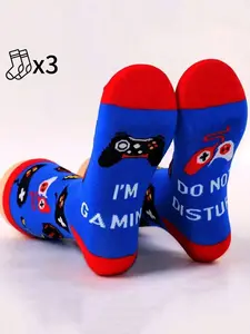 3 Pairs of Men's Fun Mid-Calf Socks - Soft and Comfortable, Playful Design, Red Sole and Heel - Perfect Gift, Fall Edition
