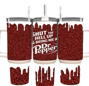 Funny Dr Pepper Tumbler With Handle Straw 40oz Stainless Steel, Shut The Hell Up & Bring Me A Dr Pepper Quote Cup, Dr.Pepper Lovers Mug Gift Handcrafted Soda