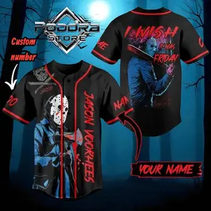 Custom Hockey Mask Horror Baseball Jersey – Personalized Name & Number, Slasher Movie Style