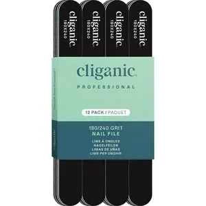 Cliganic 12 Pack Nail File Set: 180/240 Grit | Professional Emery Boards for Natural, Gel & Acrylic Nails | Washable Double Sided Kit