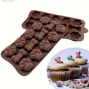 2pcs Dog Food Silicone Reusable Mold 14 -grid Dog Bone Cat Paw Chocolate Mold Cake Baking Utensils Supplies Tool Ice Tray Pudding Jelly Mold for Restaurant/food Truck/bakeryDD19MatteMaven
