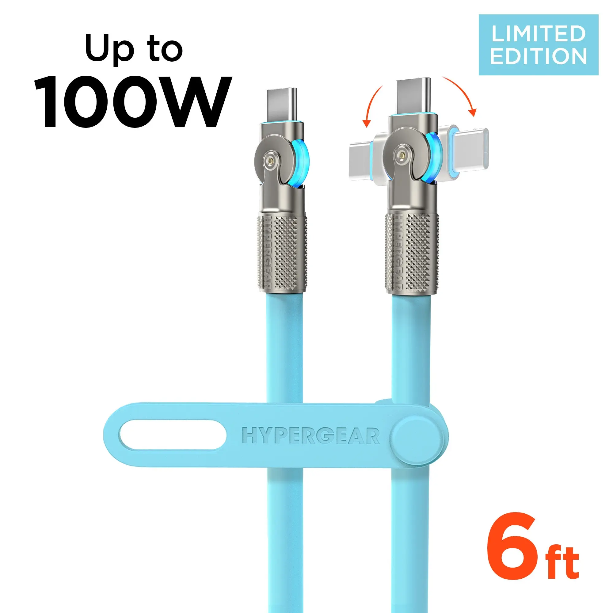 Chunky180° 100W USB-C to USB-C Rugged Fast Charge Cable | 6ft | Sky Blue