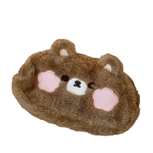 Plush Bear Pencil Pouch Cute Fuzzy Winking Bear for Stationery and Cosmetics Supplies