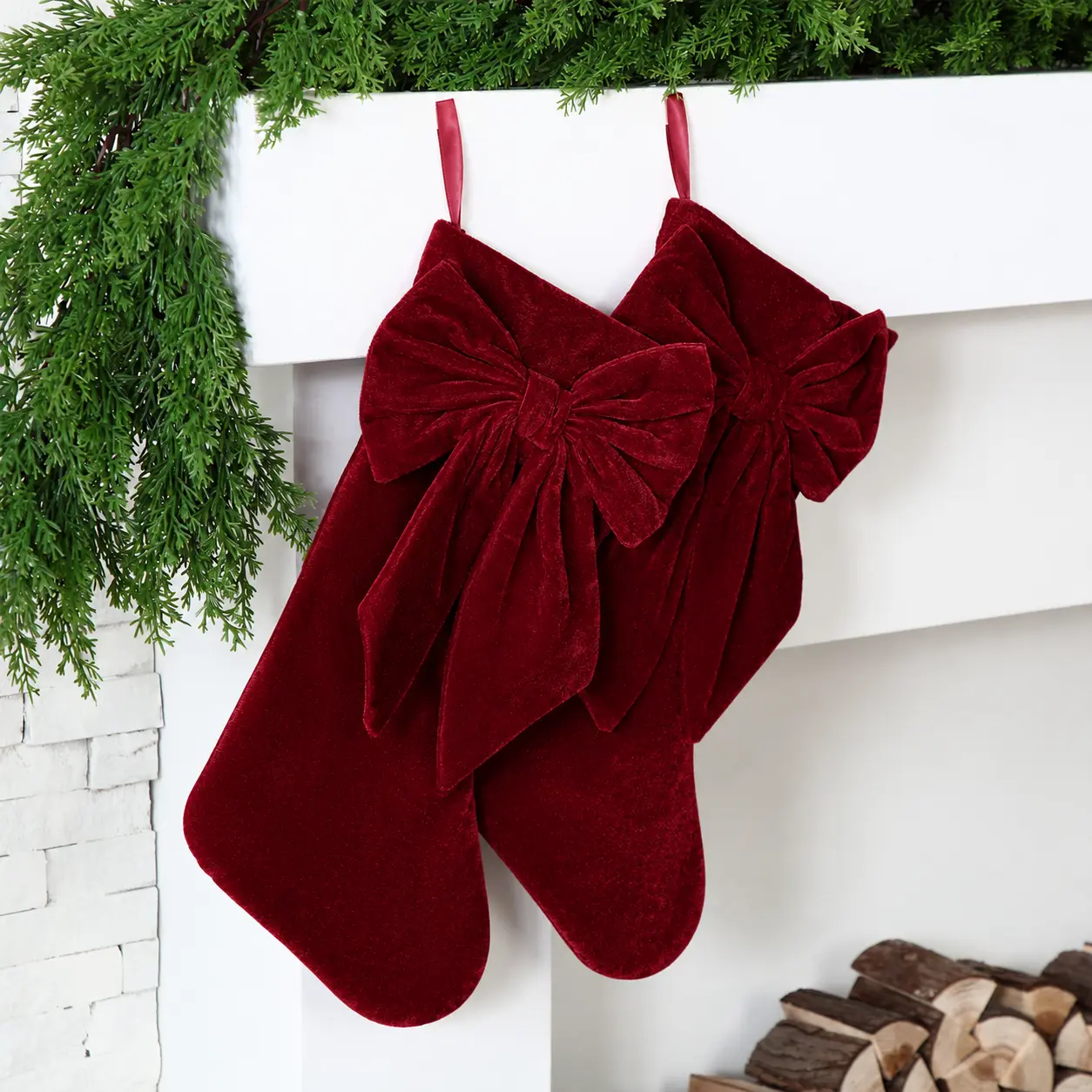 Velvet Christmas Stockings Set, Hand-Made Festive Decor for Fireplace, Xmas Tree, Door & Gift-Giving Vintage Holiday Party Supplies