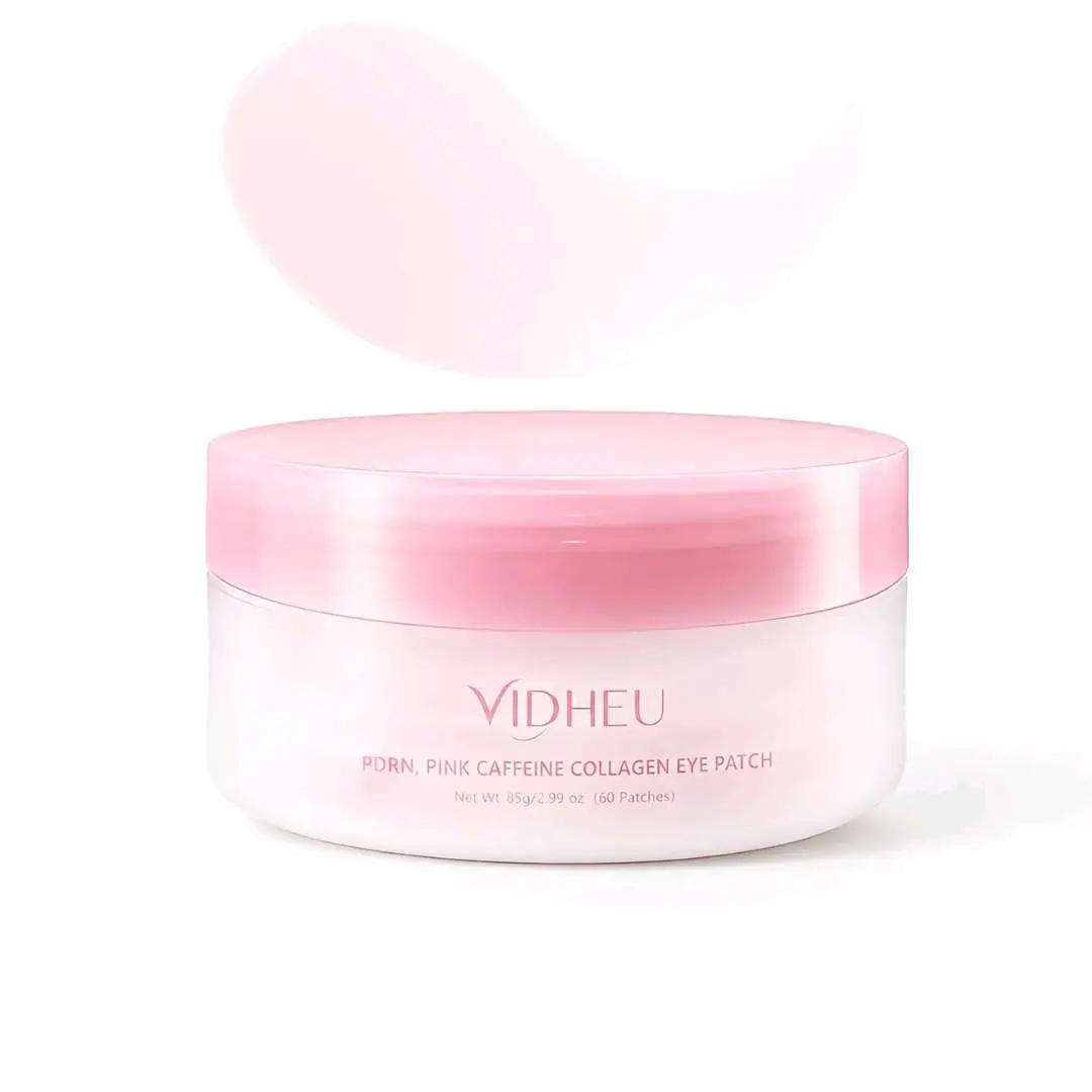 VIDHEU PDRN Pink Caffeine Collagen Hydrogel Eye Patches, Caffeine Depuff Under Eye Gel Masks, Deep Hydrating Brightening Eye Patches to Reduce Puffy Eyes, Dark Spots, Under Eye Dark Circles & Fine Wrinkles, Anti-Aging Daily Eye Care for Night Owls caviar