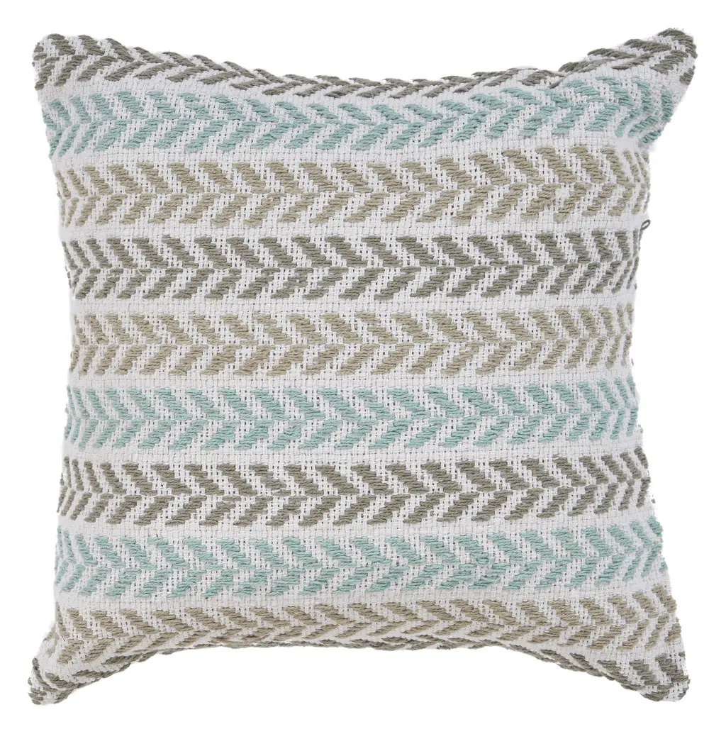 360 Stand 18x18 in. Casual 100% Cotton Green & White Chevron Print Pillow - Handmade Finish, Zippered Removable Cover, for Indoor Use, Casual Standard Pillows, Decorative Standard Pillows