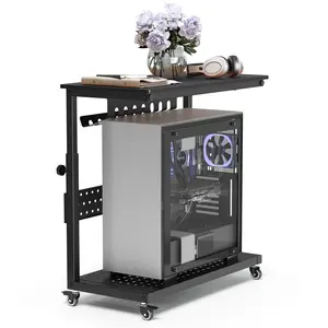 [FLASH SALE] Garvee 28" Computer Tower Stand, 2-Tier 11 Level Height Adjustable PC Stand with Line Storage Rack, Mobile Rolling CPU Holder, Perfect for Office, Laptop Desk(22.83"-34.1"), Rustic Black
