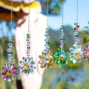 6-Pack Glass Crystal Flower Suncatchers - Multicolor Sunflower Prism Hanging Decor for Indoor & Outdoor, Ideal for Windows, Patio, Garden