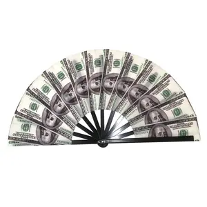 Folding Fan UV Rave Dollar Fans for Women Foldable Decoration Dancing Party Wedding Night Club Concert Popping Large Light Hand Fan