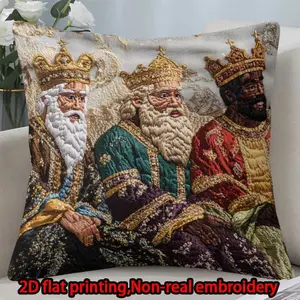 2D flat print 1pc short plush decoration single-sided pillowcase king crown robe non-real embroidery Machine washable multi-size pillowcase suitable for bedroom living room sofa(excluding pillow core)