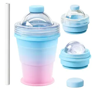 Iced Coffee Cup with Ice Mold 2-in-1 Collapsible Ice Ball Maker Cup with Straw & Leakproof Lid, Portable Silicone Ice Sphere Mold Tumbler, Large Round Whiskey Ice Ball Maker, Reusable Travel Ice Cup for Iced Coffee, Cocktails & Cold Drinks Mug Drinkware
