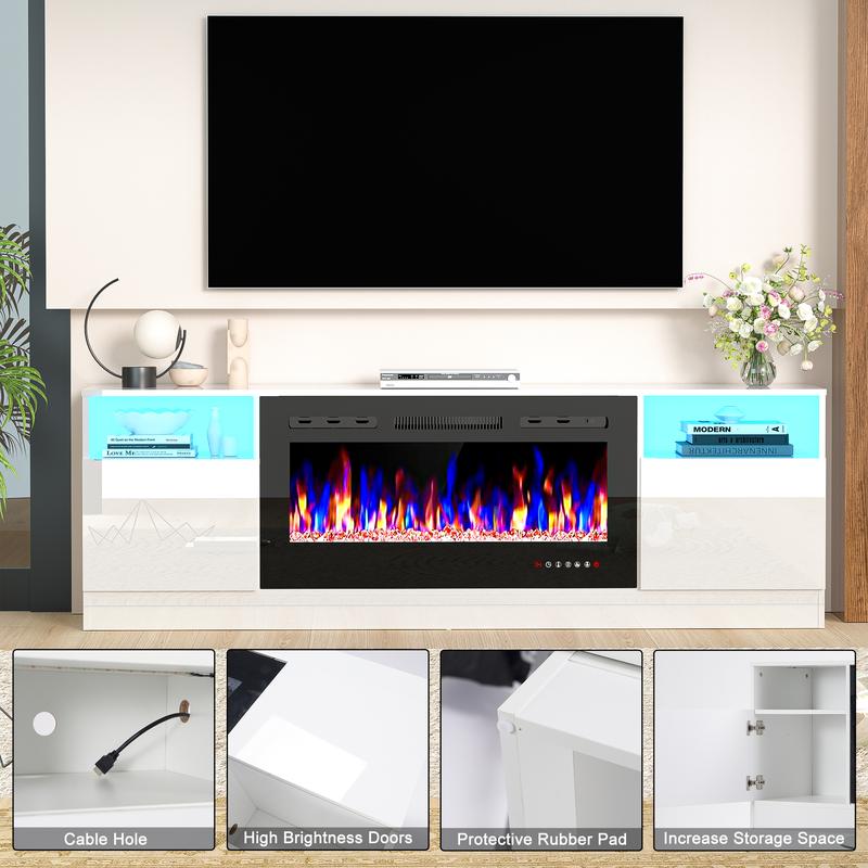 【2 Packeages Shipping】Spurgehom Fireplace TV Stand with LED Lights – 70-Inch Media Console for TVs Up to 80 Inches, Includes 36” Electric Fireplace & Storage Cabinet, Modern Entertainment Center for Living Room, Home Theater Upgrade 【2 Packeages Shipping】Spurgehom Fireplace TV Stand with LED Lights – 70-Inch Media Console for TVs Up to 80 Inches, Includes 36” Electric Fireplace & Storage Cabinet, Modern Entertainment Center for Living Room, Home Theater Upgrade