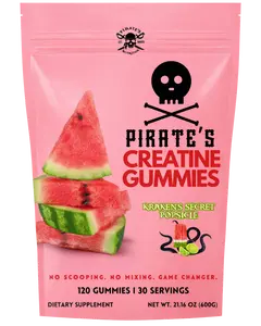 Pirate's Nutrition Kraken's Secret Popsicle Real Creatine Gummies 21.16 oz 600g Vegan Non-GMO Watermelon-Lime Flavor 5g Creatine Monohydrate per Serving 120 Gummies