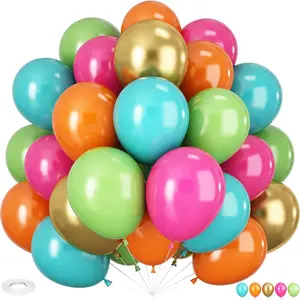 Tropical Balloons Kit 5/10/12/18inch - 11/26/51/97pcs Hawaiian Balloons Hot Pink Orange Teal Green and Gold Colorful Balloons Premium Thick Latex Balloons for Summer Birthday Wedding Baby Shower Gender Reveal Tropical Aloha Luau Pool Party Decorations