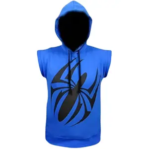 Zulin Scarlet Spider Blue Sleeveless Fashion Hoodie Pull On Casual Menswear Christmas Pullover Fleece Day Halloween Lace-Up Closure Flame Design