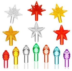 Replacement Lights Bulbs for Ceramic Christmas Tree, 217 PC Mini Twist Light Ornaments for Ceramic Tree, Multicolor Small Flame Pegs Accessories for Crafts, Assorted Colors, 6 Stars Treetops Set