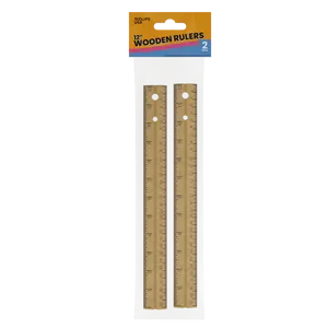 12-Inch Wooden Ruler - Imperial/metric Markings, 2 Pack