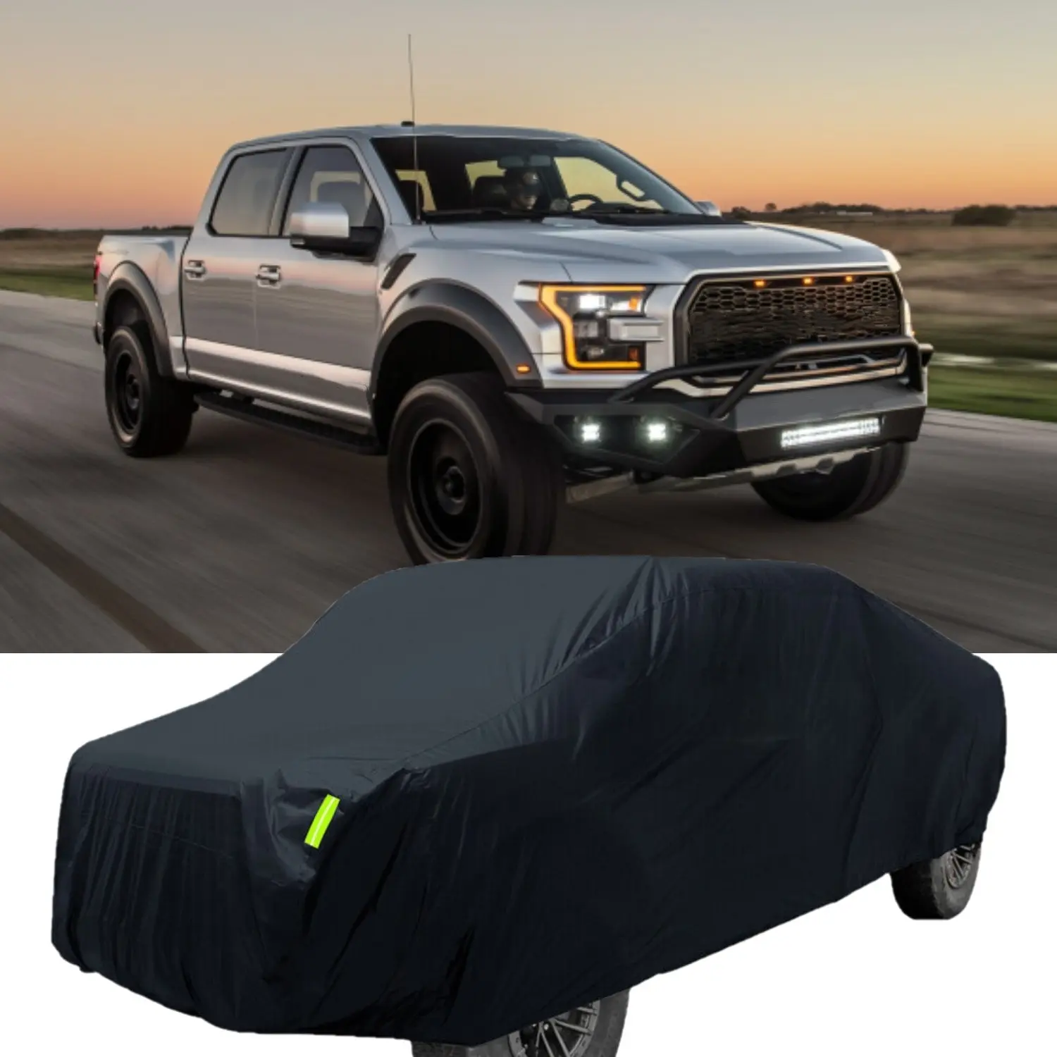 Full Pickup Truck Car Cover Outdoor Sun UV Rain Dust Protector Waterproof All Weather Black , Universal Fits for Ford F150 F250 F350 Chevrolet Silverado GMC Sierra 1500 2500 3500 Toyota Tacoma Toyota Tundra Ram 1500 2500, Fabric, Cotton