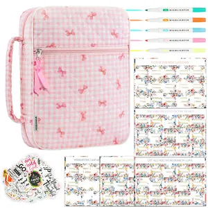 Bible Cover Case for Women with Study Supplies,Large Quilted Bible Carrying Case with Tabs Bow Church Bag Study Kit Bible Journaling Supplies,Birthday Christian Gifts for Women