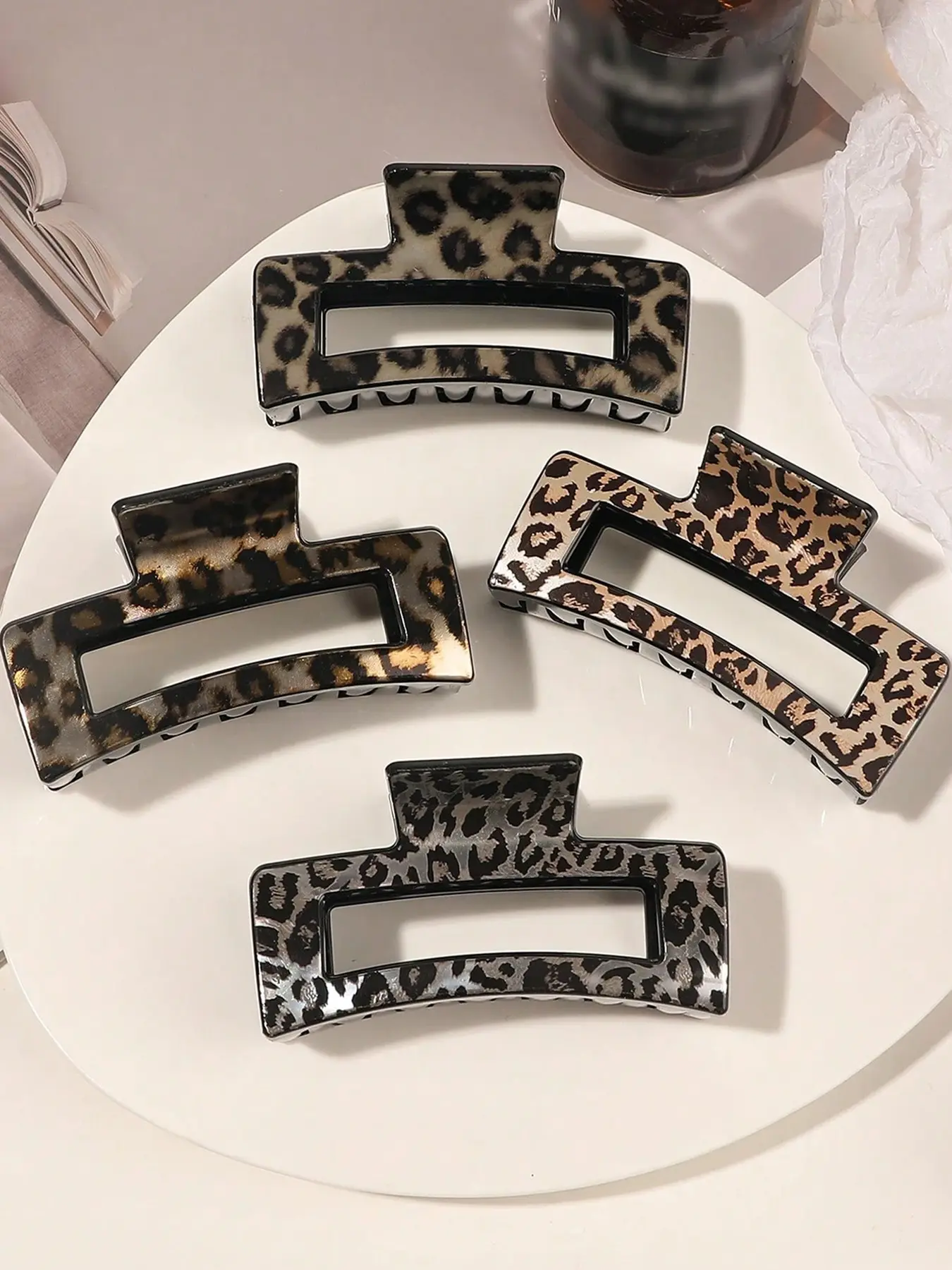 4pcs women's elegant leopard print hair claws, fashionable and versatile leopard print hair clip set, Claw Hair Clips, suitable for afternoon tea, office, party, campus, vacation travel, holiday gifts, semi tied hair, daily casual hair accessories