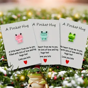 35/40/80pcs Cartoon Frog Pocket Hugging Greeting Cards, Affectionate Encouragement Souvenirs For Family And Friends, Inspiring Gift Cards Made Of Resin And Paper Suitable For Any Occasion, Dances, Multi Piece Sets In Various Colors