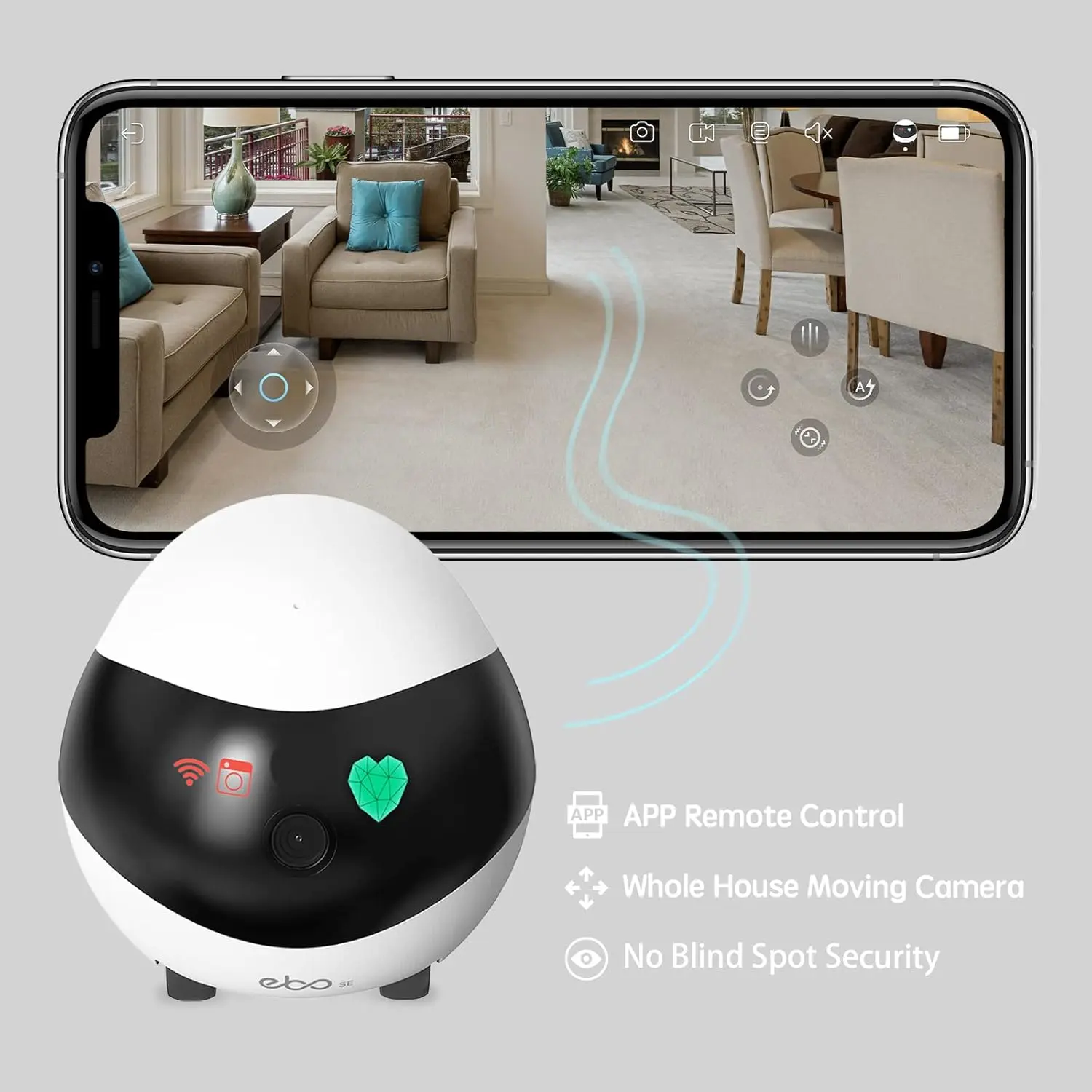 Enabot EBO SE Smart Home Security Robot Camera - 1080P Rechargeable Monitoring Device, Whole-Home Mobility, 2-Way Talk, Night Vision Surveillance, Local Storage, Auto-Recharge, Long-Distance Gift for Families/Pets tiktokshopbacktoschool