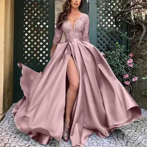2025 Spring/Summer Women's Lace Sequin Flared Sexy Long Dress with Train for Party Evening Gown Formal Womenswear