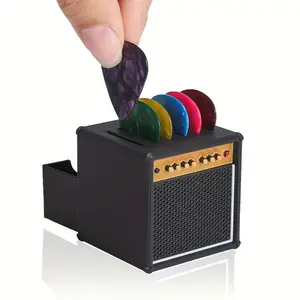 Large Guitar Pick Holder Stand with Drawer, Fits 18-25 Picks, Portable and Stylish, Includes 5 Random Color Picks, Ideal Gift for Guitarists