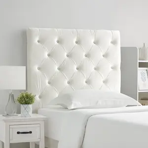 Tufted Velvet Plush College Dorm Headboard with Legs - White