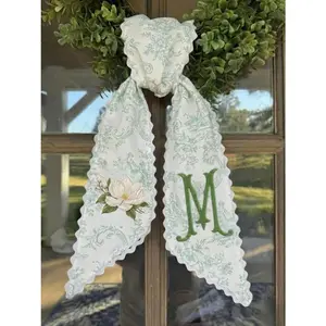 Embroidered Floral Bow, Scalloped Nursery Decor