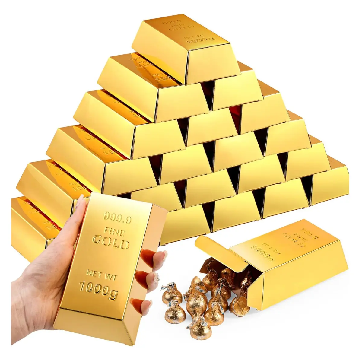 24 Pcs Gold Bar Gift Boxes | Fake Gold Bar Favor Boxes for Pirate, Casino & Theme Parties | Candy Treat, Chocolate & Toy Gift Boxes