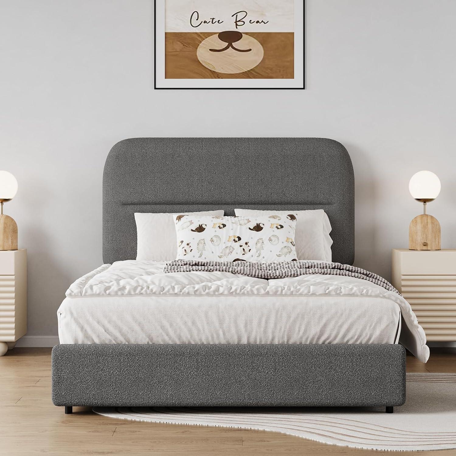 HOMBCK Boucle Upholstered Bed Frame with Headboard, Mattress not included, Rounded Corners, No Box Spring Needed, Easy Assembly HOMBCK Boucle Upholstered Bed Frame with Headboard, Mattress not included, Rounded Corners, No Box Spring Needed, Easy Assembly