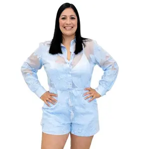 Elegant Sky Blue Lace Romper for Women