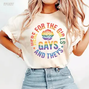 Comfort Colors Ally Gay LGBT Pride Month Here For the Girls Gays And Theys Shirt, Rainbow Queer LGBTQ Support Lesbian Ally Equality Graphic Tee