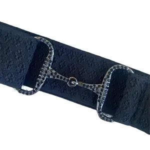 Equestrian Belts Black Square Pattern 1.5" Adjustable Snaffle Bit Riding Belt with Gun Metal Bit & Black Rhinestone Crystals One Size Fits All 24" to 40" Waist