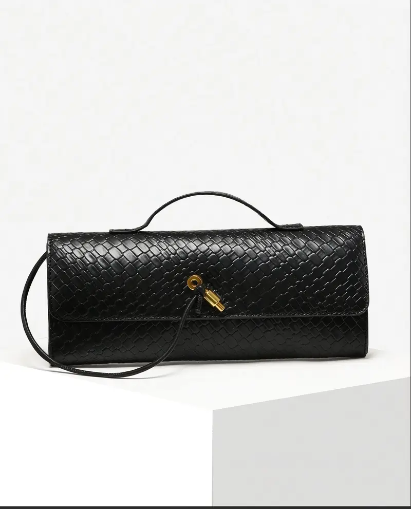 Women Vintage Minimalist Faux Woven Texture Anguera Red Retro Flap Lock Large Capacity Clutch Bag Handbag Shoulder Bag For Evening Parties Daily Wear Fashionable Clutch Bags Party Bags Perfect For Party Wedding Prom Dinner