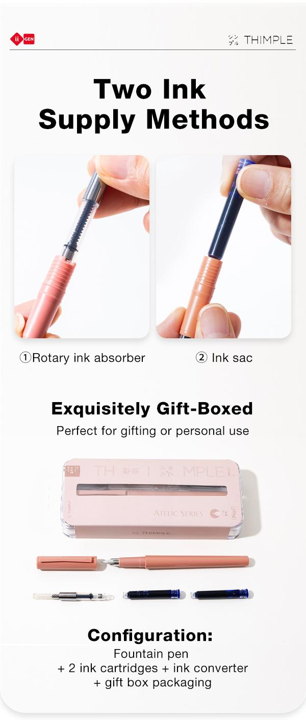 iiGEN THIMPLE  Fountain Pen Set, EF Nib with 2 Blue Ink Refills & INK-ABSORBING AID, Smooth Writing for Journaling, Students & Office, Sketching, School Supplies & Gifts