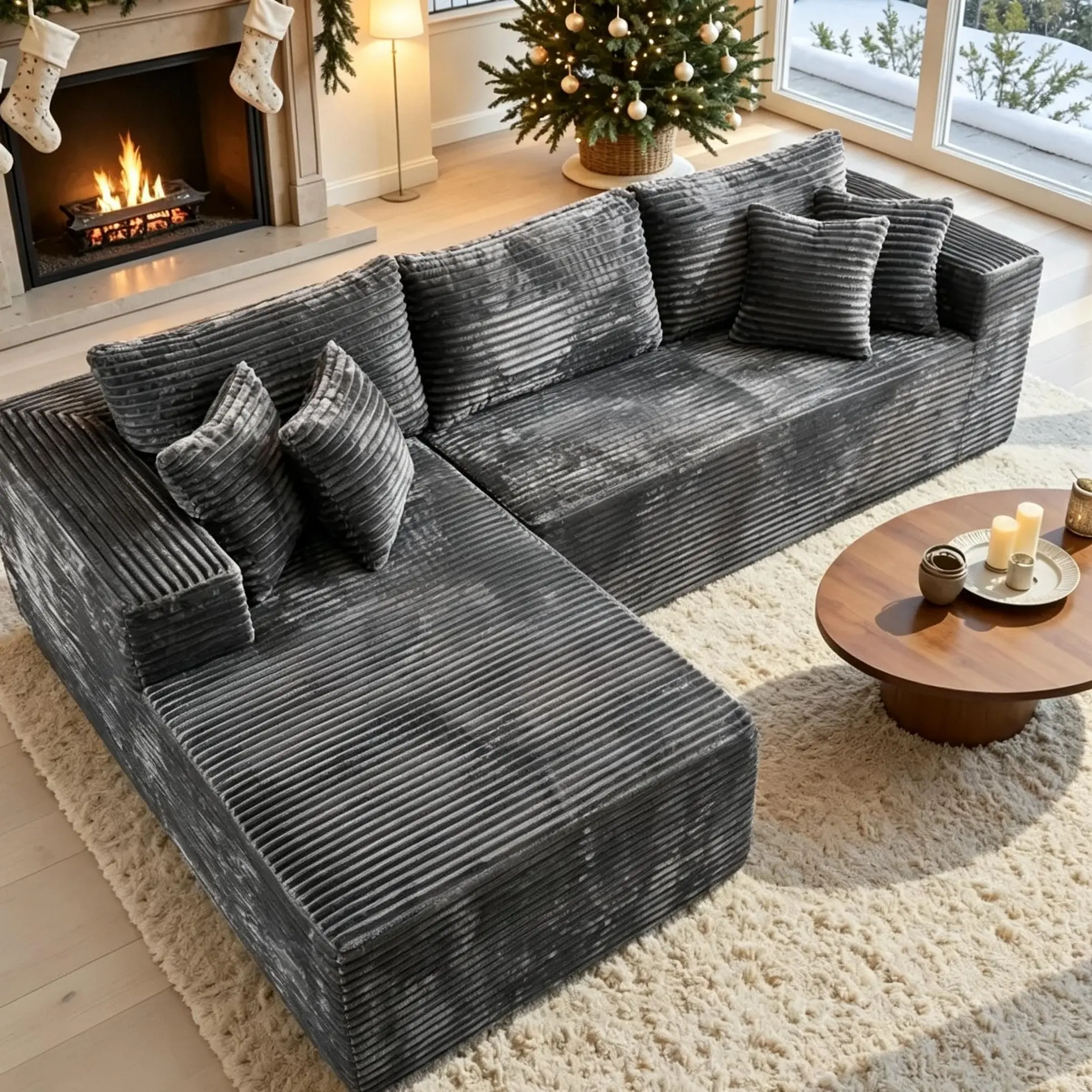 Classic Beautilful Huge Boneless Modular Sectional Sofa Couch with L-Shape Chaise,Modern Modular Sofa with Deep Seat, Upholstered Couches for Living Room Bedroom,No Assembly Required