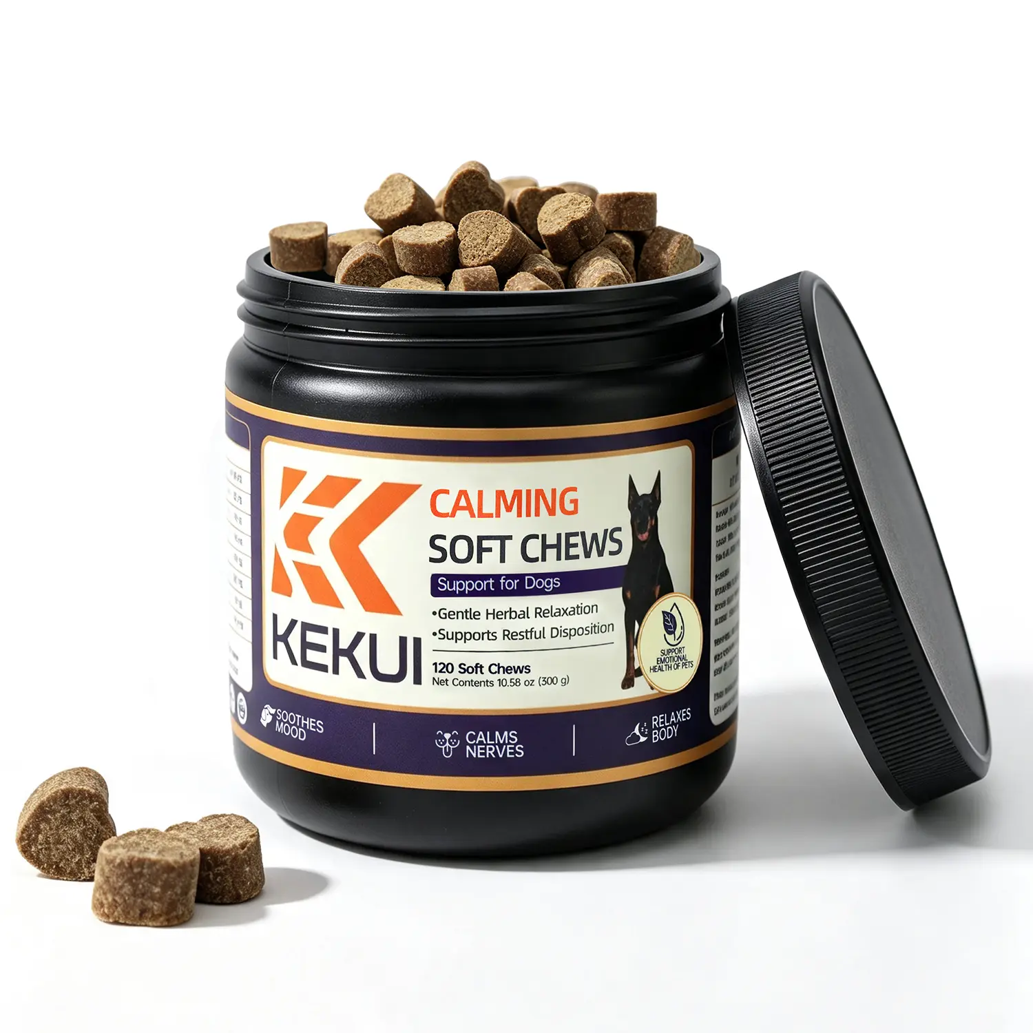 KEKUI Calming Bites for Dogs，120 Soft Chews Treats  with Valerian Root & L-Theanine,Stress Relief & Calm Composure Ideal for Training Supplements