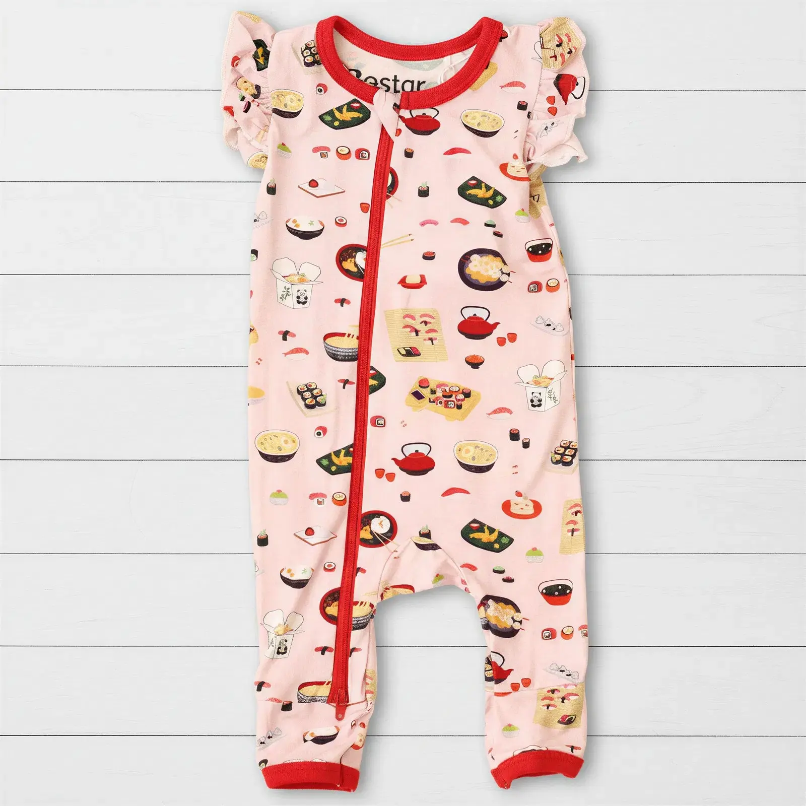 Bestaroo Miso Cute Romper for Babies – Pink Flutter Sleeve Coverall, Dual Zipper for Easy Diaper Changes, Soft Bamboo Spandex, Summer Outfit Newborn-24M