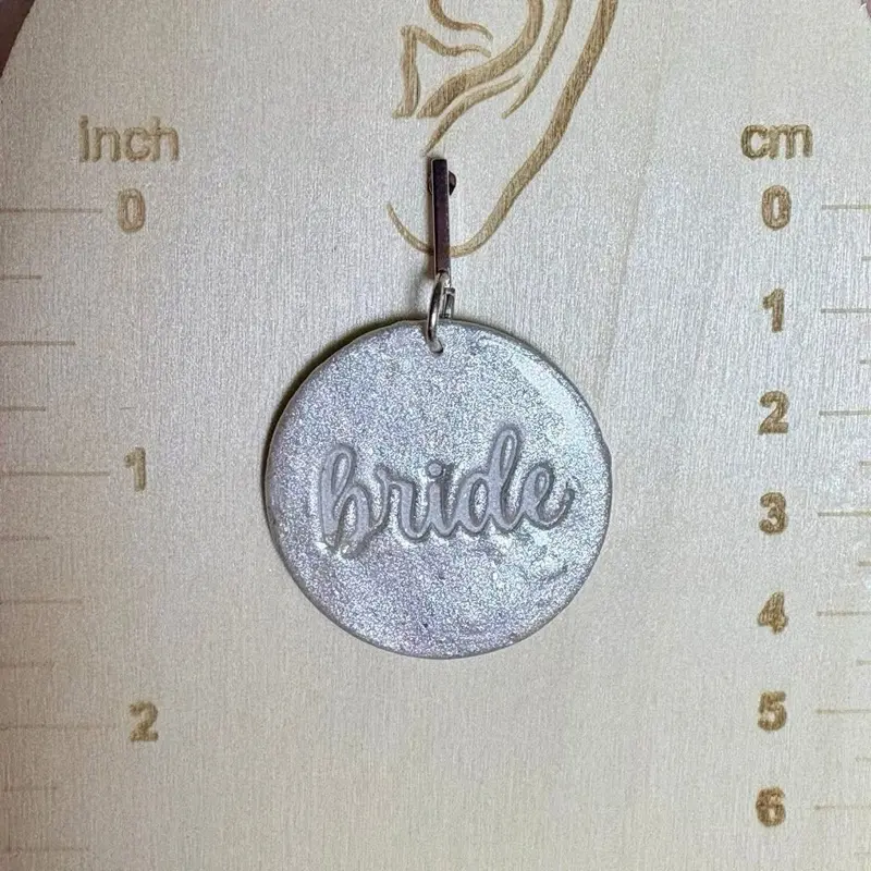 Custom Bridal Earrings - "Bride" Inscribed Round Design Personalized Wedding Accessory