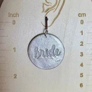 Custom Bridal Earrings - "Bride" Inscribed Round Design Personalized Wedding Accessory
