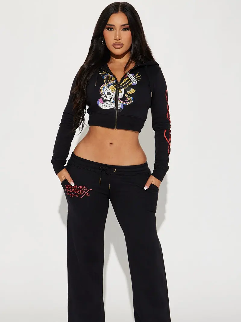 NYC Zip Front Hoodie - Black with Gold Logo and Graphic Design