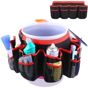 Portable Foldable 5 Gallon Bucket Cleaning Tool Organizer with Multiple Mesh Pockets, Bucket Holder Caddy for Cleaning Supplies, Ideal for Housekeeping Cleaning, Easy to Use
